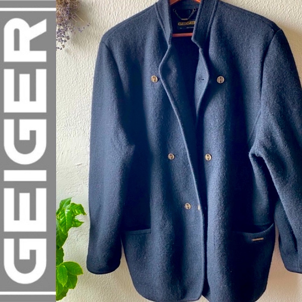 Geiger wool short black coat/long jacket vintage